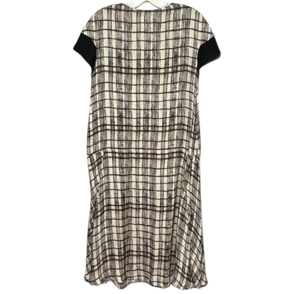 Gary Graham Silk Dress Neutral Red Black Plaid Sheer Lightweight V-Neck MuMu - Picture 2 of 13